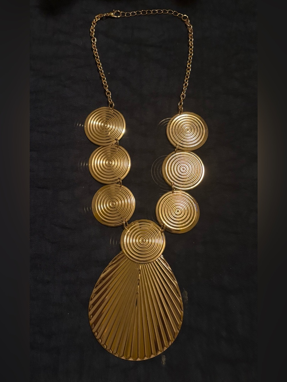 Gold Statement Pendant Necklace - Bold Circular Disc Design